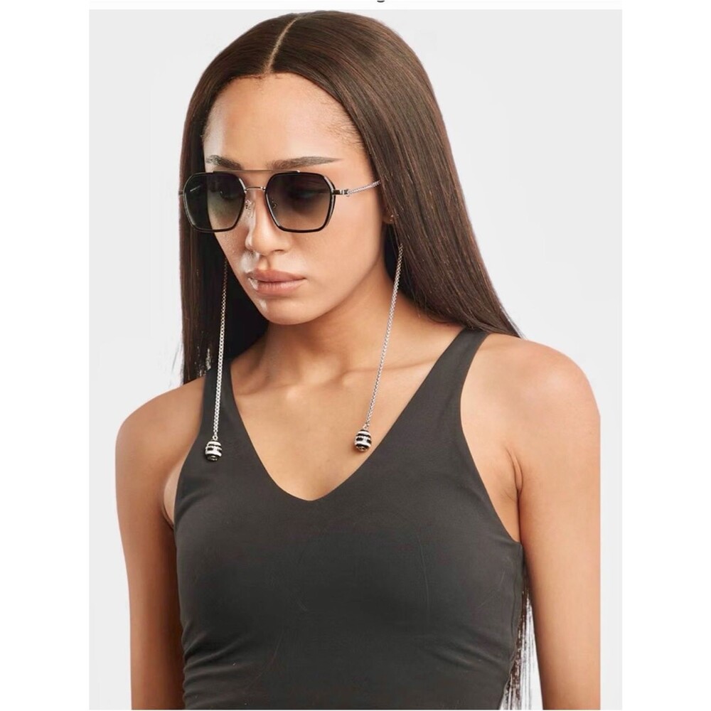 Loom and Pearl Armless Sunglasses Green Silver Zebra NIB